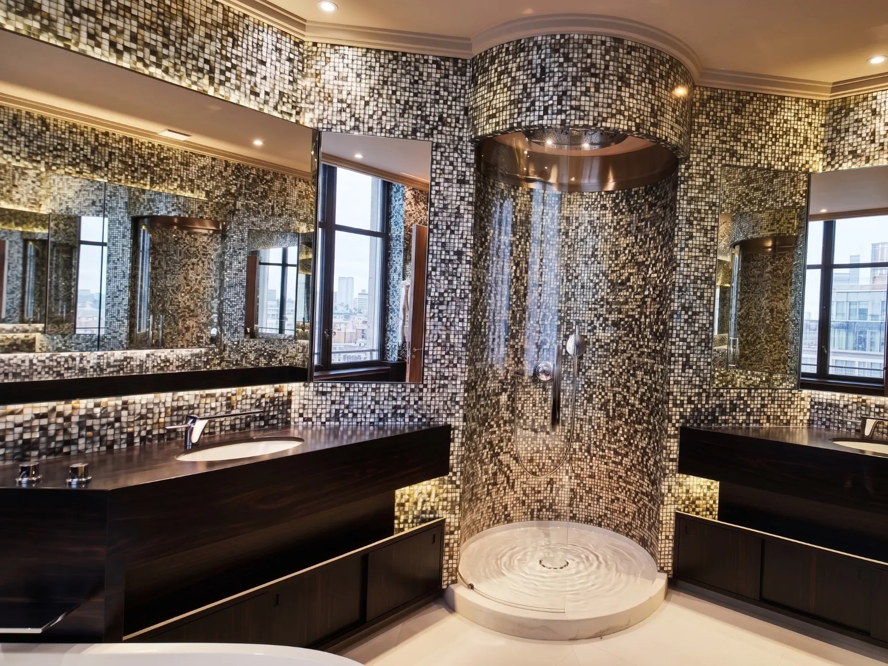 Douche à l'italienne ronde en mosaïque, salle de bains à Nice